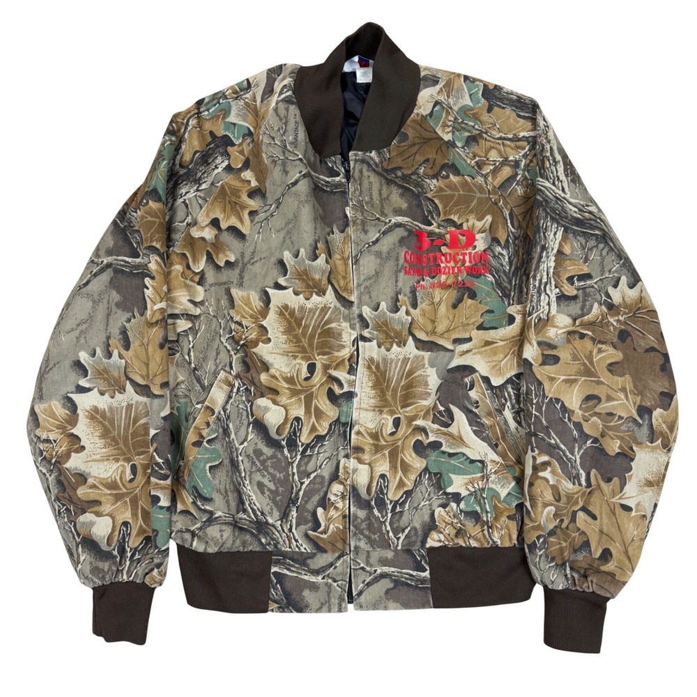 Vintage WestArk Bomber Jacket L 25x27 Camo Construction Graphic Brown USA Rugged